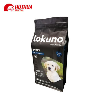 Square Flat Bottom Pouches With Tag Zipper For Pet Food Packaging